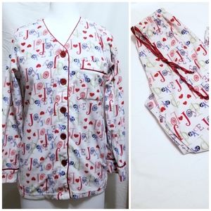 Delicates, Fleece Peace/Joy PJ Set, Sz XS